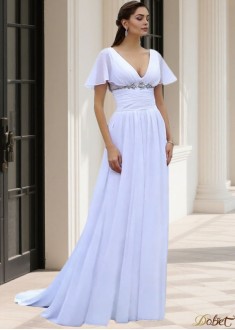 V Neck Chiffon Wedding Dress