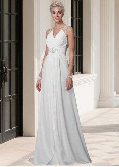 Elegant Ruched Chiffon V-Neck A-Line Wedding Dress with Sweep Train