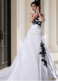 Strapless Satin A-line Beach Wedding Dress with Chapel Train