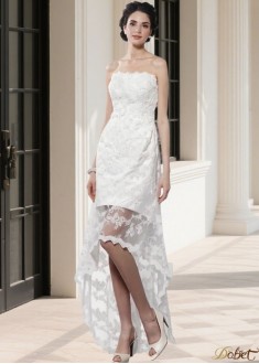 Strapless Lace Beaded Asymmetrical Beach Short Wedding Dress