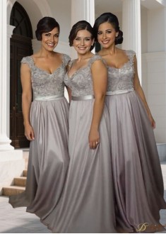 Elegant V-Neck Chiffon Bridesmaid Dress with Beading & Lace | Floor-Length Gown