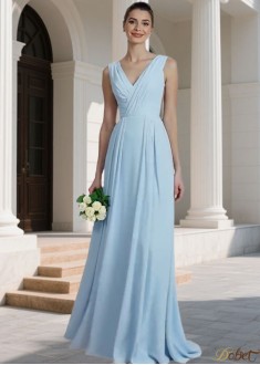 Ruched V-Neck Bridesmaid Dresses – Sleeveless A-Line Gowns