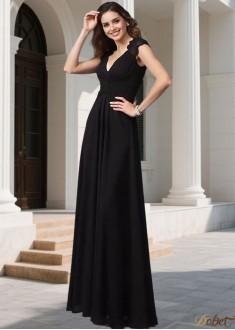 Black V-Neck Sleeveless Empire Waist Bridesmaid Dresses