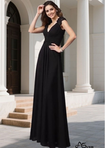 Black V-Neck Sleeveless Empire Waist Bridesmaid Dresses