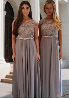Applique Chiffon Floor Length Bridesmaid Dress – Elegant Sleeveless A-Line Gown