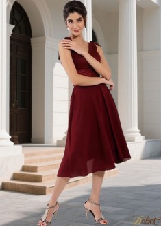 Knee Length V Neck Chiffon Bridesmaid Dress – Sleeveless Multicolor A-Line Gown