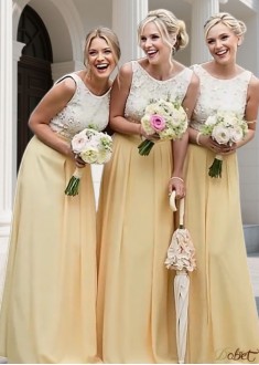 Scoop Neck Sleeveless Chiffon Bridesmaid Dress – Elegant Full-Length A-Line Gown