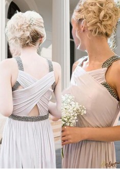 Elegant Chiffon Straps Neck Beading Embellishment Sleeveless A-Line Bridesmaid Dresses for Spring, Summer, Fall, Winter Occasions