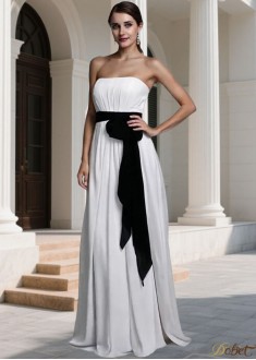 Strapless Chiffon Sheath Bridesmaid Dress with Sash – Floor-Length Elegant Gown
