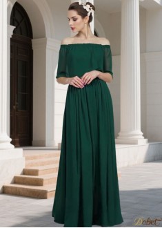 Elegant Off The Shoulder Chiffon Bridesmaid Dress with Pleated Details – Floor Length A-Line Gown