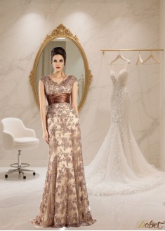 V-Neck Satin Sleeveless A-Line Mother of the Bride Dress with Ruffles