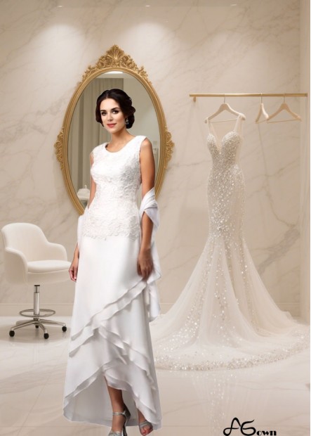 Lace Embellished Chiffon Sleeveless Ankle Length Mother of the Bride Dress