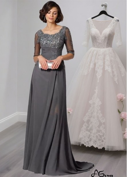 Chiffon Mother of the Bride Gowns – Floor Length A-Line Gown with Half Sleeves