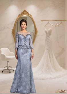 Lace Beaded Trumpet Mermaid Mother of the Bride Dress with Bateau Neck and 3/4 Sleeves