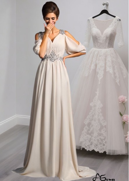 Elegant V-Neck Chiffon Mother of the Bride Dress with Beading and Court Train