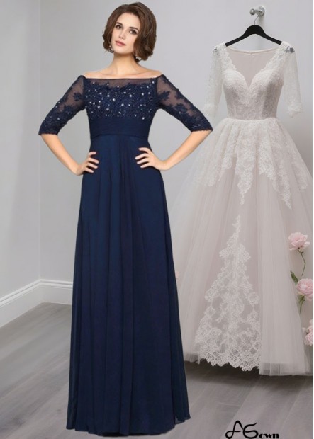 Off The Shoulder Chiffon A-Line Floor Length Mother of the Bride Dress with Beading