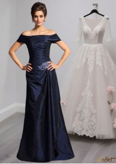 Off The Shoulder Taffeta Trumpet Mother of the Bride Formal Dress with Train