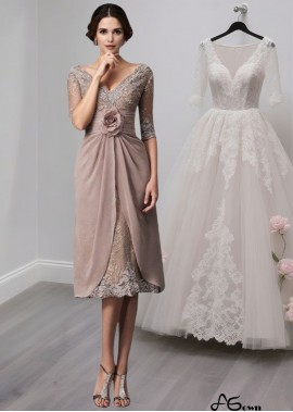 Lace V-Neck Tea-Length A-Line Formal Dress for Special Occasions