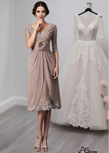 Lace V-Neck Tea-Length A-Line Formal Dress for Special Occasions