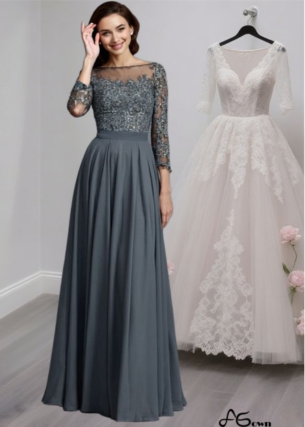 Bateau Neck Chiffon A-Line Mother of the Bride Dress with 3/4 Sleeves