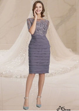 All-Season Chiffon Mother of the Bride Dress with Ruffles and Half Sleeves – Knee Length