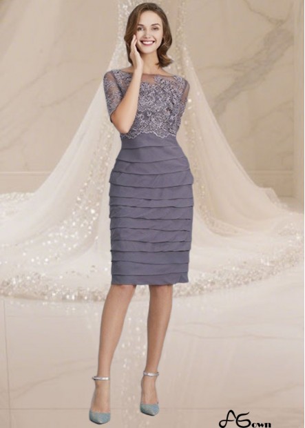 All-Season Chiffon Mother of the Bride Dress with Ruffles and Half Sleeves – Knee Length