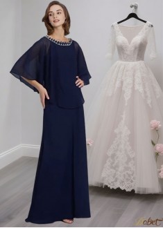 Floor Length Mother of the Bride Dress with Scoop Neck and Beading
