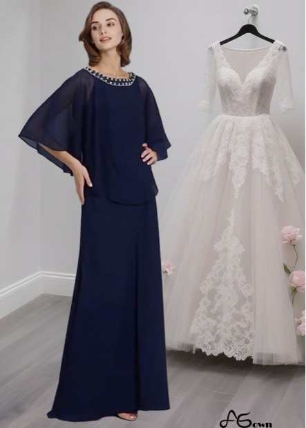 Floor Length Chiffon Mother of the Bride Dress with Scoop Neck and Beading