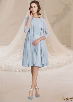 Elegant Knee-Length Chiffon Mother of the Bride Dress with Scoop Neckline