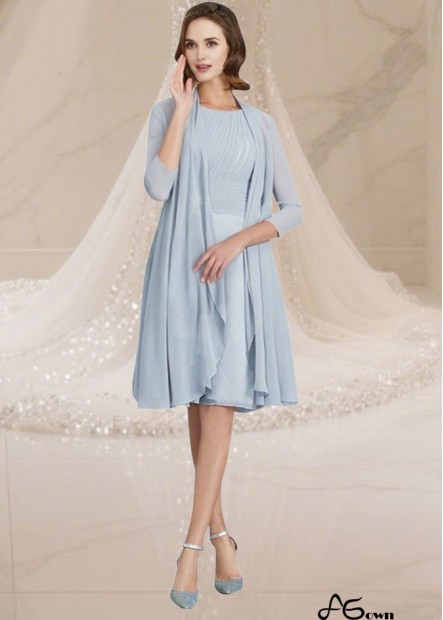 Elegant Knee-Length Chiffon Mother of the Bride Dress with Scoop Neckline