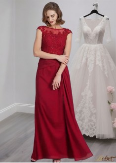 Scoop Neck Chiffon Floor-Length Sheath Mother of the Bride Dress with Ruffles