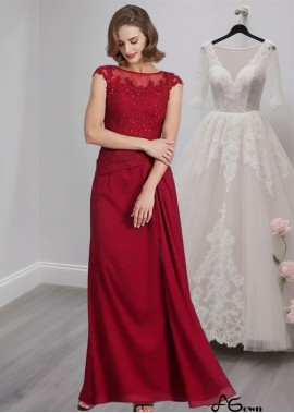 Scoop Neck Chiffon Floor-Length Sheath Mother of the Bride Dress with Ruffles