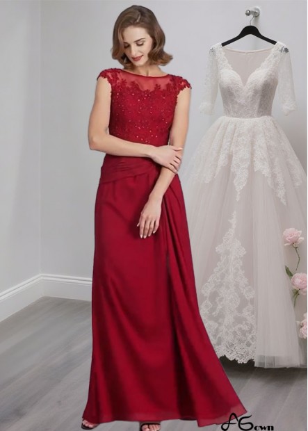 Scoop Neck Chiffon Floor-Length Sheath Mother of the Bride Dress with Ruffles
