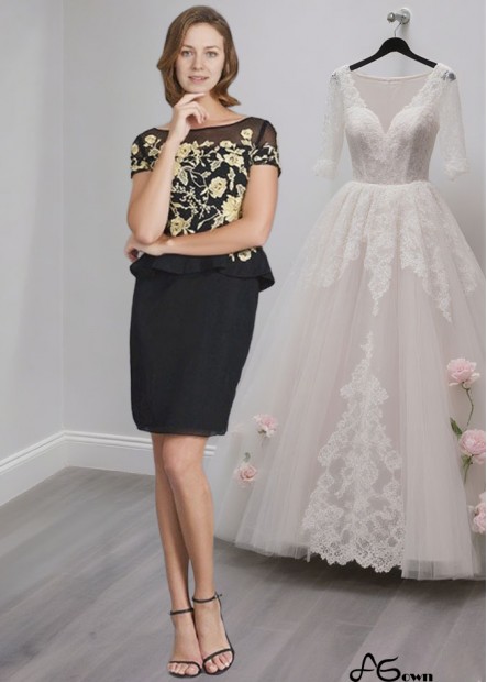 Chiffon Scoop Neck Knee-Length Mother of the Bride Dress with Applique