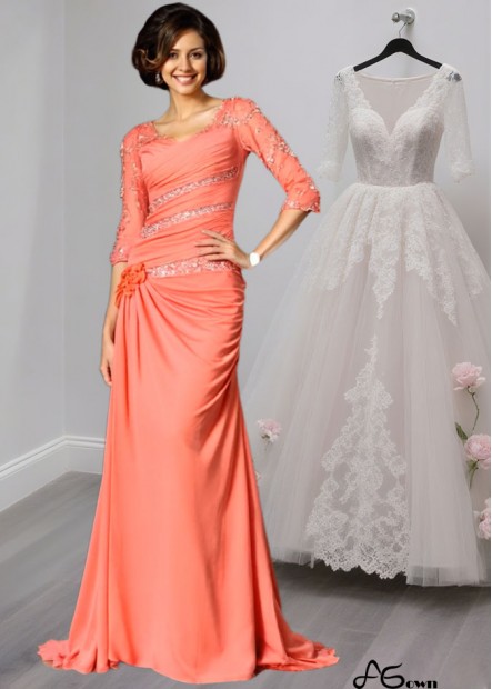 Sweetheart Chiffon Mother of the Bride Dress – Half Sleeve Mermaid Gown with Sweep Train