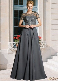 Chiffon Scoop Neck Mother of the Bride Dress A-Line Short Sleeve