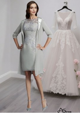 Chiffon Sheath Short Mother of the Bride Dress with Half Sleeves