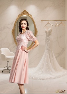 Tea-Length A-Line Chiffon Mother of the Bride Dress — Scoop Neck Sleeveless Gown