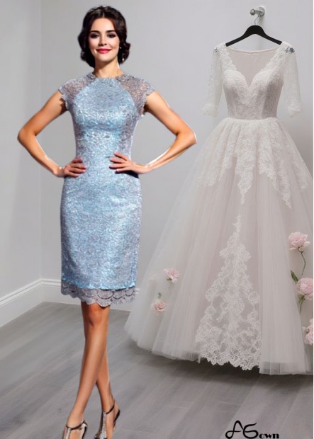 Short Satin Scoop Neck Mother of the Bride Dress with Lace – Mini Sheath Style