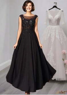 Scoop Neck Sleeveless Chiffon Applique A-Line Floor-Length Mother of the Bride Dress