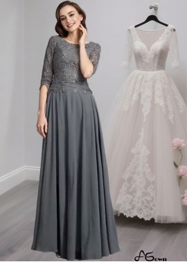 Chiffon Scoop Neck A-Line Mother of the Bride Dress with Half Sleeves