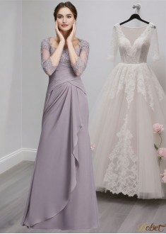 Chiffon Floor Length Mother of the Bride Dress Sweetheart and 3/4 Sleeves