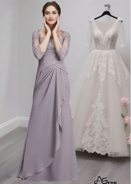 Chiffon Floor Length Mother of the Bride Dress with Sweetheart Neck and 3/4 Sleeves
