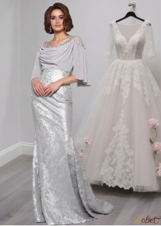 Chiffon Lace Scoop Neck Mother of the Bride Dress – Trumpet Mermaid Gown with Half Sleeves
