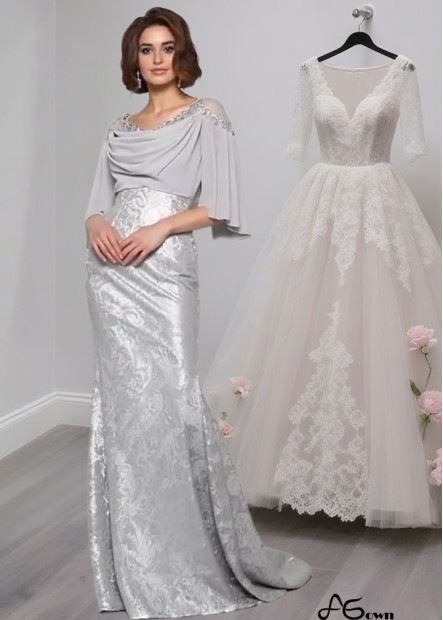 Chiffon Lace Scoop Neck Mother of the Bride Dress – Trumpet Mermaid Gown with Half Sleeves