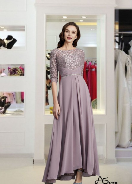 Elegant Chiffon Long Formal Dress with Asymmetrical Hemline and Half Sleeves