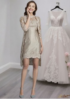 Knee-Length Taffeta Mother of the Bride Dress with Scoop Neck and Applique