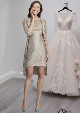 Knee-Length Taffeta Mother of the Bride Dress with Scoop Neck and Applique