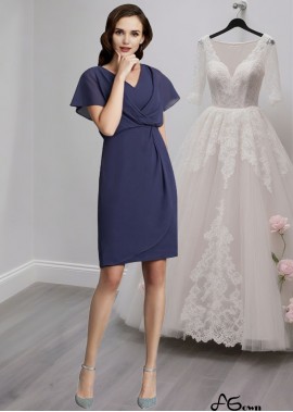 Chiffon V-Neck Knee-Length Mother of the Bride Dress – Short Sleeve Sheath Gown