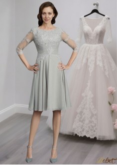 Chiffon Mother of the Bride Dress with Scoop Neck and 1/2 Sleeves